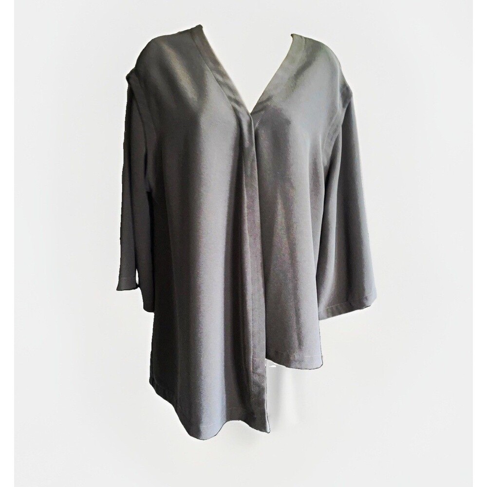 Malloni Black Asymmetrical Top 46 V Neck High Low Hem Quiet Luxury Work size 10